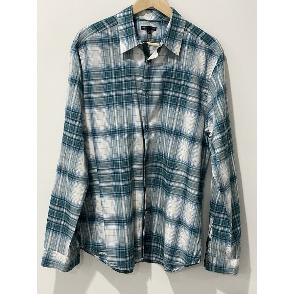 Gap Slim Fit Plaid Button Down Long Sleeve Slim Fit Mens Large Office Casual‎